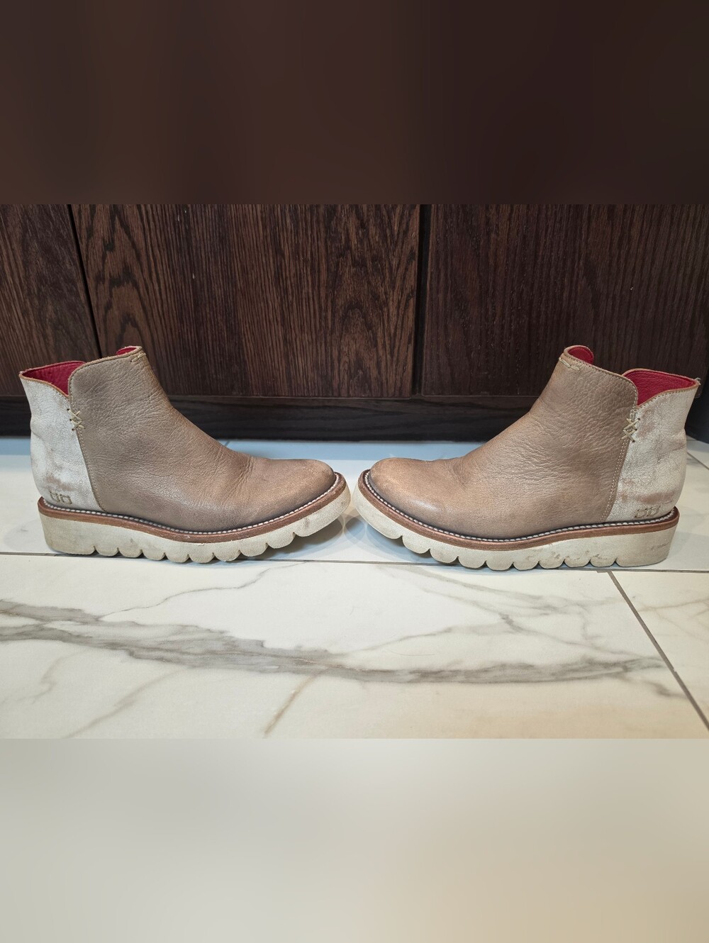 Bed Stu Taupe Leather Ankle Boots with Red Lining - Picture 2 of 5